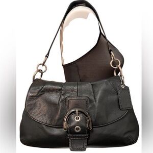 Coach Black Leather Soho Buckle Pleated Flap Shoulder Bag Y2K 90s Good Condition